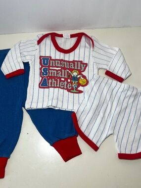 Vintage Baseball Three Piece Pin Stripe USA Unusually Small Athlete FAIR Sporty